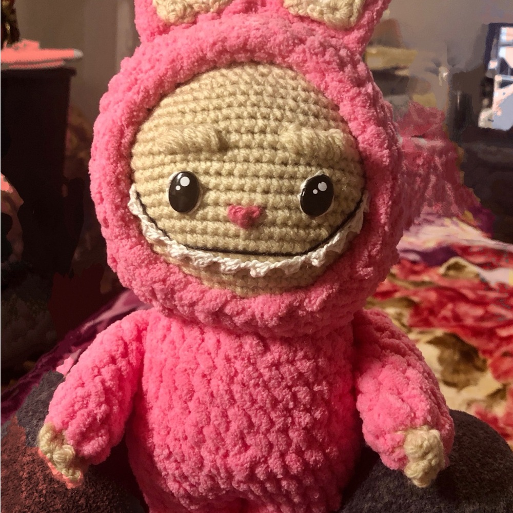 Pink and White Stuffed Animal Plush Toy